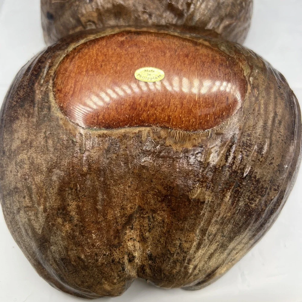 Vintage Lampadas Handcrafted Joined Twin Coconut Shell Bowl Made In Philippines